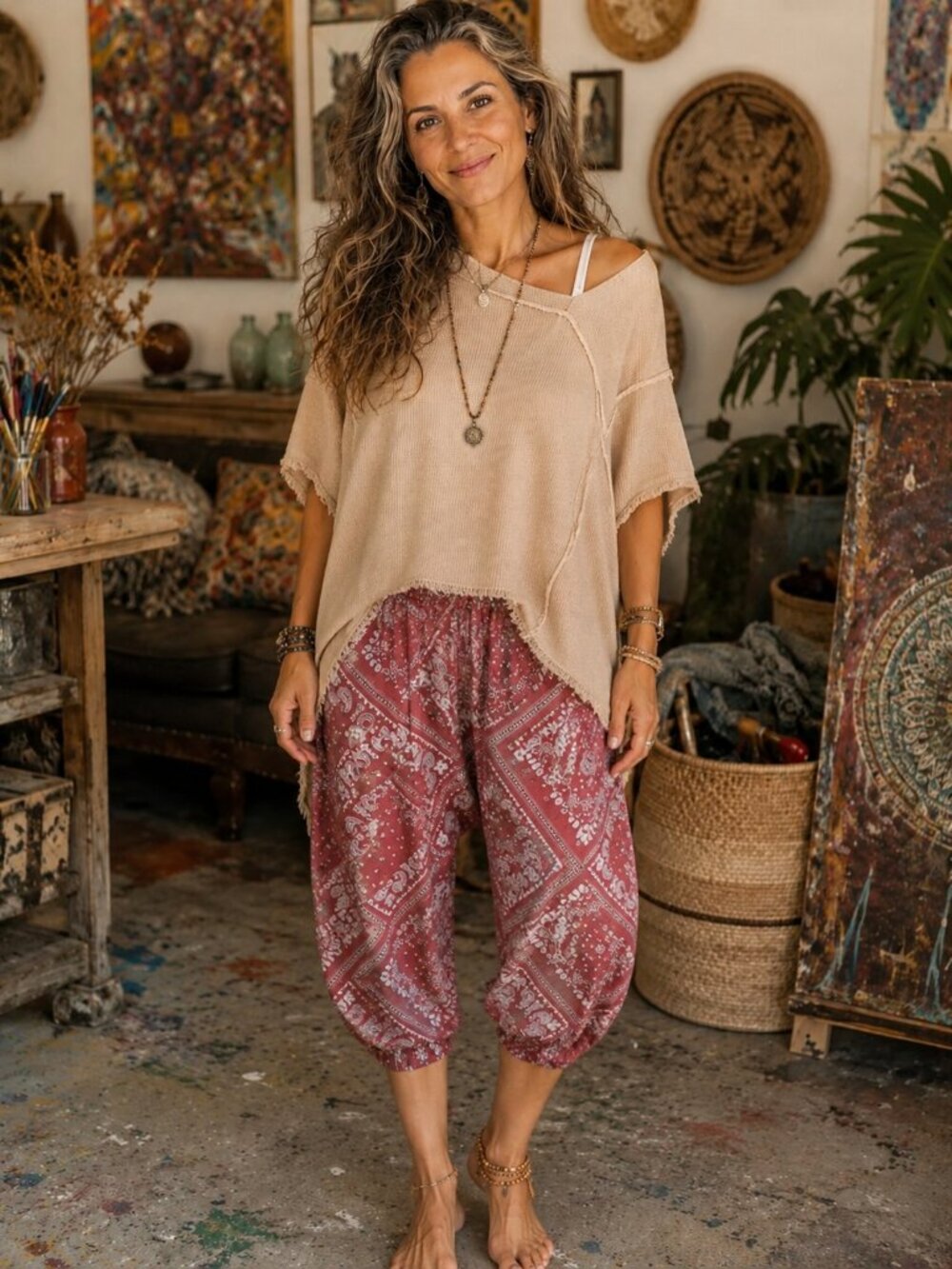 Stretchy boho Harlem capri pant